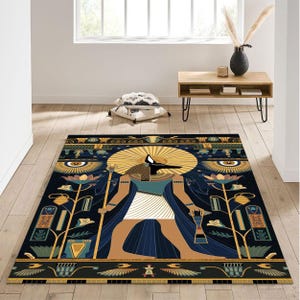 Anubis Themed Floor Art – Egyptian Deity Inspired Carpet – Mystical Cosmic Pattern – Spiritual Home Decoration, Hieroglyphic Design Rug