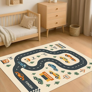 Racebaan kinderkleed, autospeelkleed, tapijt met wegenkaart, jongenskamerdecor, zacht speelkamertapijt, educatief peutertapijt, kinderkamertapijt, cadeau-idee