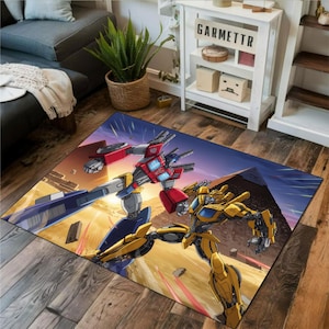 Dywan Optimus Prime, Dywan Bumblebee - Dywan Transformers, Zmywalny wystrój pokoju dziecięcego, Prezent do pokoju dziecięcego i bawialni, Prezenty świąteczne, Mata do zabawy
