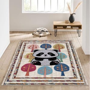 Panda Cartoon Area Rug – Kids Playroom Rug, Baby Room Gift Rug – Fun and Cozy Bedroom Mat – Cute Animal Nursery Decor – Soft Plush Rug