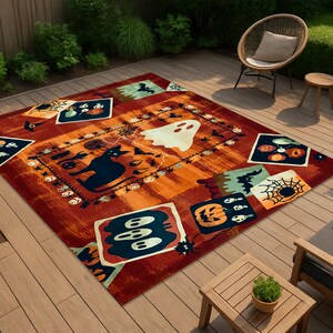 Tapis patchwork d'halloween - tapis citrouille fantôme dessin animé rétro - tapis de chambre d'enfants effrayant orange - tapis ludique des bonbons ou des sorts - décoration d'automne lavable