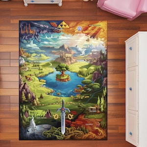 Tapis carte Legend of Zelda, tapis Zelda pour chambre d'enfants, tapis décoratif Zelda, cadeau pour enfants, tapis Zelda, tapis épée lien, tapis scène héroïque