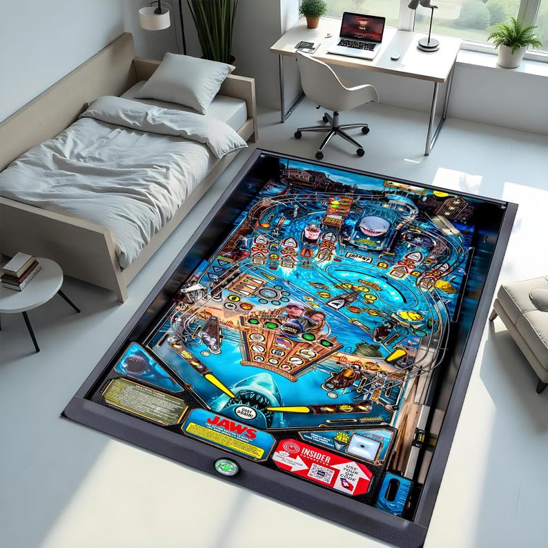 Jaws Pinball Rug: Gamer Room Arcade Decor, Non-slip Polyester - Etsy