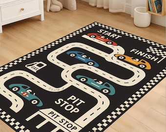 Race Car Rug Kids, Track Rug Boys, Pit Stop Road Carpet, Playroom Car Mat, Racing Theme Rug, Boys Car Rug, Cars Play Mat, Toddler Road Rug