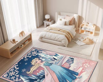 Alfombra infantil con temática de Elsa - Alfombra para la habitación de la princesa Frozen, suave y lavable. Regalo perfecto para niñas, alfombras tamaño queen, alfombras para guardería, alfombras para sala de juegos.