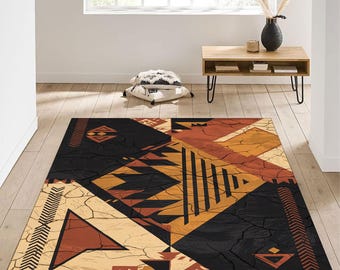 Afrocentric Area Rug: Bohemian Tribal Runner Carpet, Machine Washable