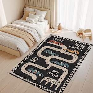 Race Car Rug Kids, Track Rug Boys, Pit Stop Road Carpet, Playroom Car Mat, Racing Theme Rug, Boys Car Rug, Cars Play Mat, Toddler Road Rug