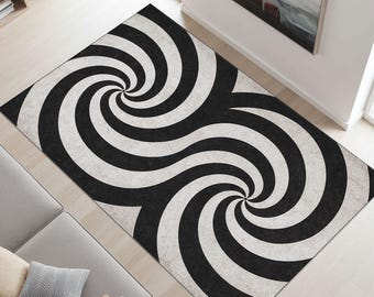 Black Hole Mat, Black and White Rug, Vortex Rug, Optical Illusion