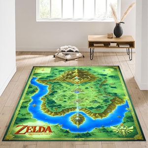 Legend of Zelda-fantasiekaarttapijt met triforce-symbool en Overworld-ontwerp, gamerkamertapijt voor tieners, verzamelaars of cadeau voor hem