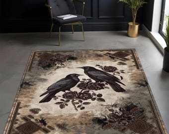 Dywan Dark Crow: gotycki kruk i róże, Mystic Decor