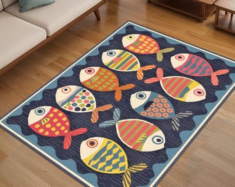 Colorful Fish Rug: Nautical Nursery Playroom Decor - Etsy