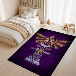 Zelda Rug, Triforce Carpet, Master Sword Gamer Mat, Hyrule Floor Decor, Nintendo Fantasy Rug, Geek Room Rug, Teen Game Mat, Hero Legend Rug