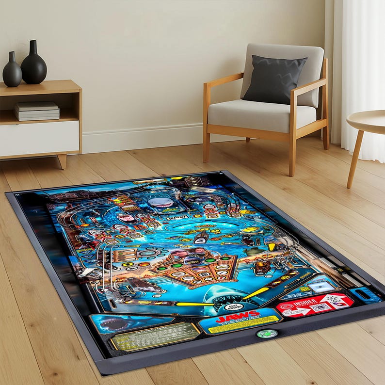 Jaws Pinball Rug: Gamer Room Arcade Decor, Non-slip Polyester - Etsy