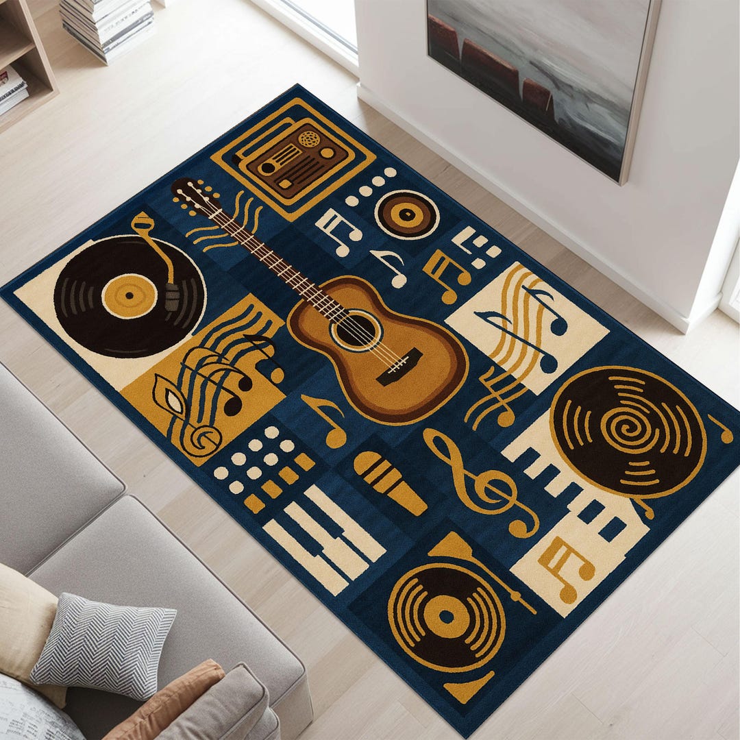 Music Lover Rug, Guitar Vinyl Record Carpet, Washable Music Notes Area ...