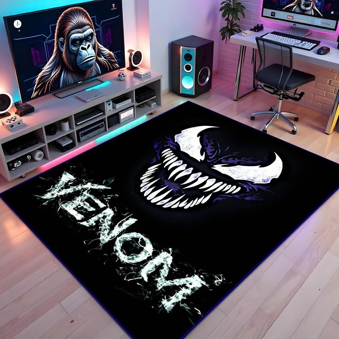 Venom Inspired Rug With Horror Face Design and Sharp Teeth, Symbiote ...
