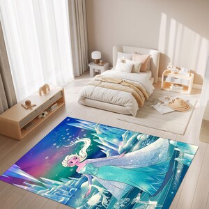 Tappeto per bambini a tema Elsa - Tappeto per la cameretta delle principesse di Frozen, morbido e lavabile, regalo perfetto per bambine, tappeti per la regina, tappeti per la cameretta dei bambini, tappeti per la sala giochi Els-6