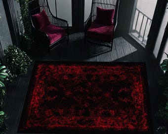 Red & Black Gothic Baroque Rug: Washable Polyester Area Mat
