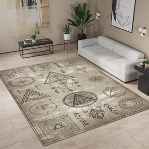 Spiritual Sacred Symbols Rug - Esoteric Magic Rug for Yoga, Zen Room, Occult Decor & Mystical Interior Design, Meditation - Boho Home Decor