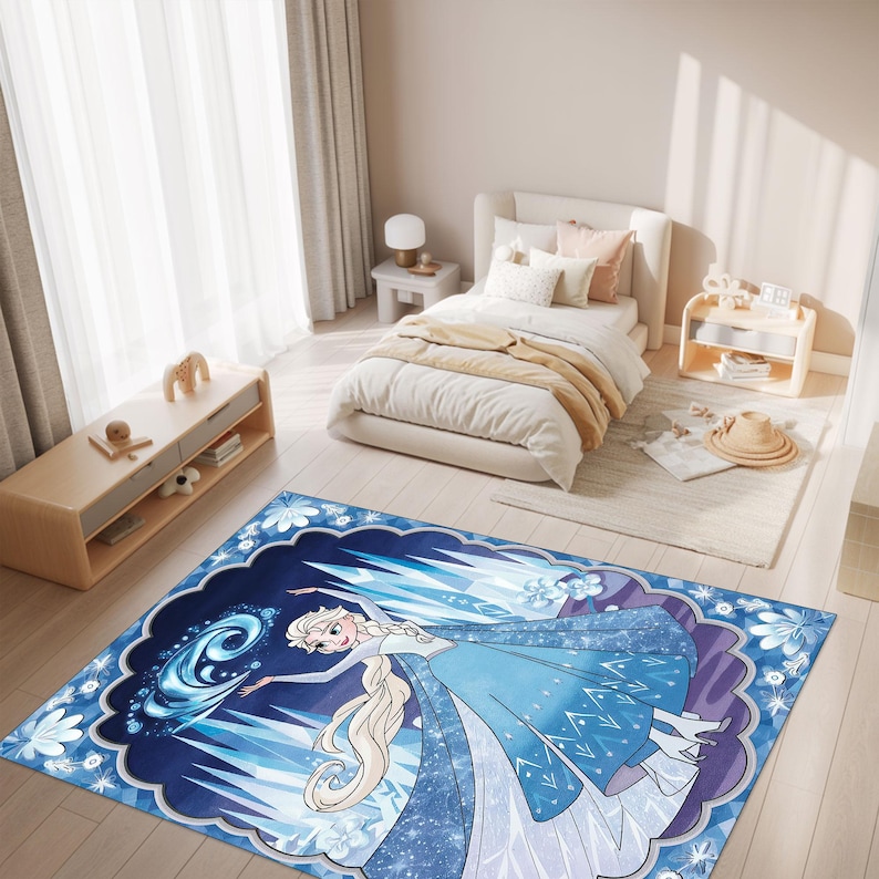 Tappeto per bambini a tema Elsa - Tappeto per la cameretta delle principesse di Frozen, morbido e lavabile, regalo perfetto per bambine, tappeti per la regina, tappeti per la cameretta dei bambini, tappeti per la sala giochi Els-4