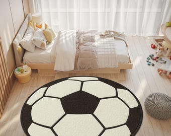 Tappeto da calcio, tappeto da calcio, tappeto sportivo per bambini, tappeto per la cameretta dei ragazzi, arredamento per la sala giochi, tappeto da calcio per la cameretta dei bambini, tappeto sportivo, tappeto con palline bianche e nere