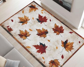 Alfombra de otoño con hojas de arce: decoración lavable para otoño, alfombra para Acción de Gracias