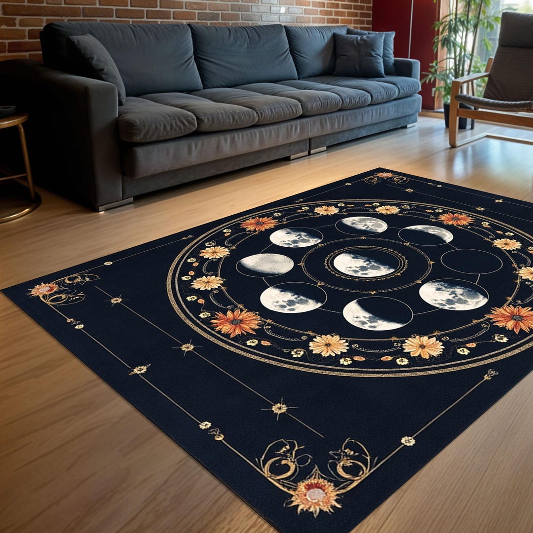 Blood Moon Rug Lunar Phases Rug, Celestial Moon Cycle Rug, Gothic Boho Decor, Mystical ...