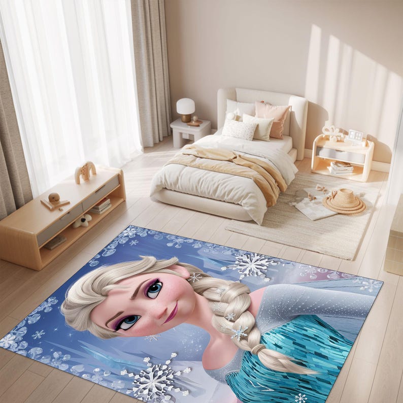 Tappeto per bambini a tema Elsa - Tappeto per la cameretta delle principesse di Frozen, morbido e lavabile, regalo perfetto per bambine, tappeti per la regina, tappeti per la cameretta dei bambini, tappeti per la sala giochi Els-2