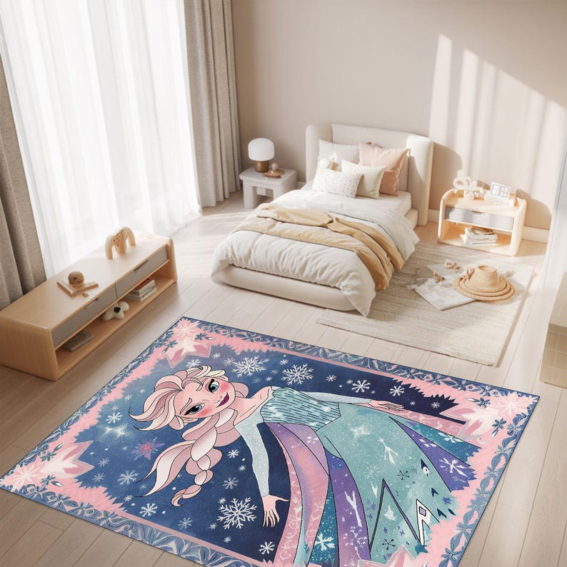 Tappeto per bambini a tema Elsa - Tappeto per la cameretta delle principesse di Frozen, morbido e lavabile, regalo perfetto per bambine, tappeti per la regina, tappeti per la cameretta dei bambini, tappeti per la sala giochi Els-5