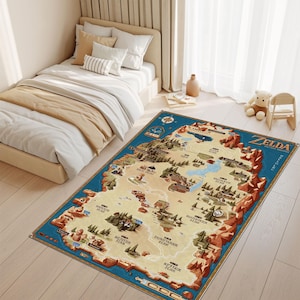 Zelda Rug, Game Map Carpet, Hyrule Adventure Mat, Gamer Room Rug, Boys Fantasy Rug, RPG Kids Rug, Geek Room Decor, Arcade Video Game Carpet