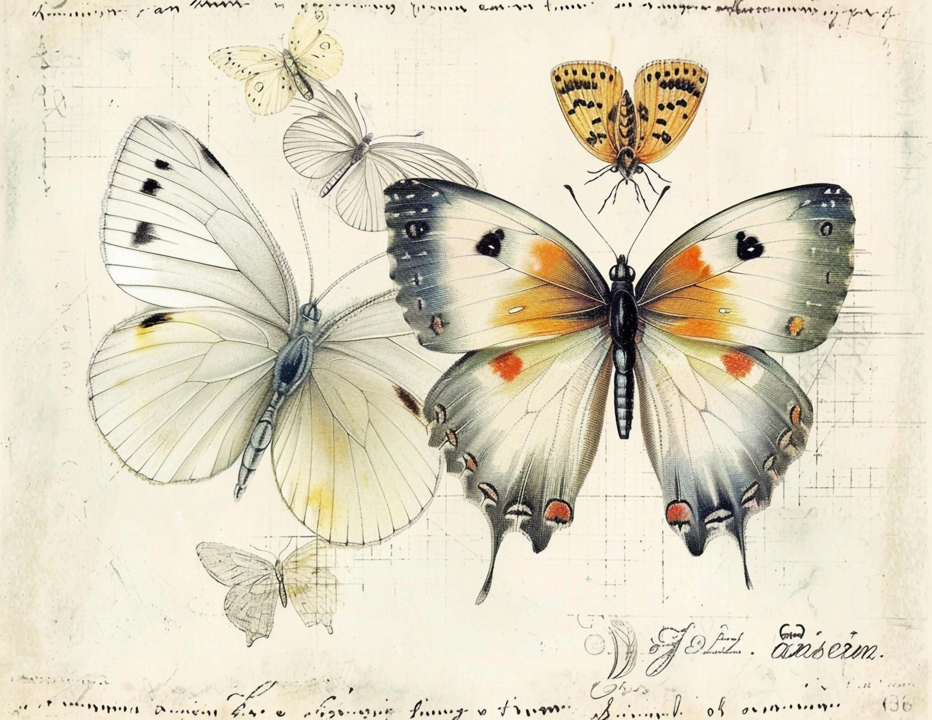 NutArtPic Leinwanddruck „Schmetterling“ Vintage – 3-teiliges Set, 30,5 X 40,6 Cm, Fertig Aufgezogen