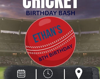 Bearbeitbare Cricket-Geburtstagseinladungsvorlage | Jungen Cricket Party einladen | Sport Geburtstag Vorlage | Ausdruckbare Cricket einladen