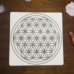 Flower of Life (Flor da Vida) radiesthesiebord (radiografische kaart) - 1/8" (3 mm) witte mdf, 21 x 21 cm