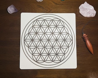 Flower of Life (Flor da Vida) Radiesthesia Board (Radionic Chart) - 1/8" (3mm) White MDF, 21x21cm