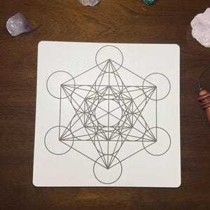 Metatron's Cube (cubo de Metatrón) radiesthesiebord (radiografiek) - 1/8" (3 mm) witte MDF, 21 x 21 cm