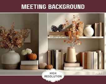 Fall Zoom Background Bookshelf Office Backdrop Home Office Zoom Background Work From Home Teams Meeting Background Virtual Office Background