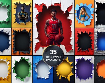 Ripped Paper Sports Poster Background Sports Photography Backdrop Senior Sports Banner Photo for Sports Photoshop Template Basketball Soccer