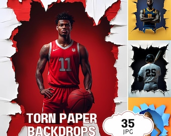 Ripped Paper Sports Poster Background Sports Photography Backdrop Senior Sports Banner Photo for Sports Photoshop Template Basketball Soccer