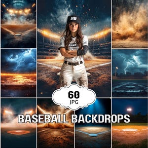 Puede incluir: 60 fondos de campo de béisbol en formato JPG. Los fondos presentan diferentes efectos de iluminación, humo y clima, incluyendo rayos, niebla y focos. Los fondos son perfectos para crear escenas de béisbol realistas.