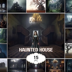Haunted House Background Spooky Halloween Photo Props Digital Ghost Overlay Halloween Studio Backdrop for Photography Composite Photoshop