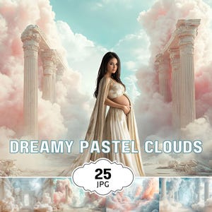 Fondo de nubes pastel, telón de maternidad, textura de arte digital, fondo de Photoshop, fondo de nubes para baby shower, superposición de fotografía