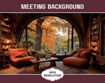 Cozy Autumn Zoom Background Home Office Bookshelf Background Teams Meeting Work From Home Virtual Background Digital Office Background Teams