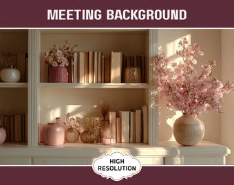 Zoom Meeting Virtual Office Background Bookshelf Office Background Work From Home Teams Meeting Background Pink Office Streaming Backdrop