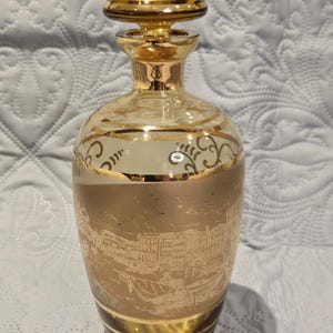 Vintage Hand Painted Italian/Venetian Amber Decanter with Stopper