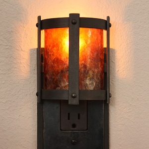 Forged Steel Night Light with amber mica shade