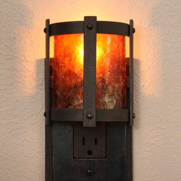 Forged Steel Night Light with amber mica shade