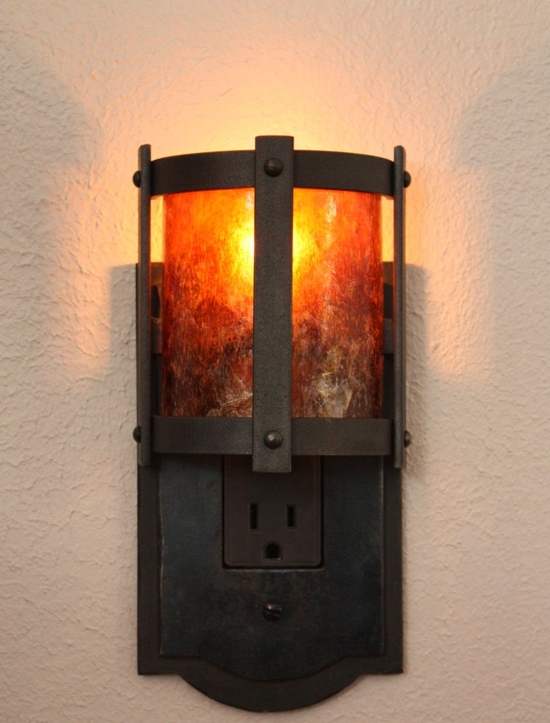 Forged Steel Night Light with amber mica shade image 1