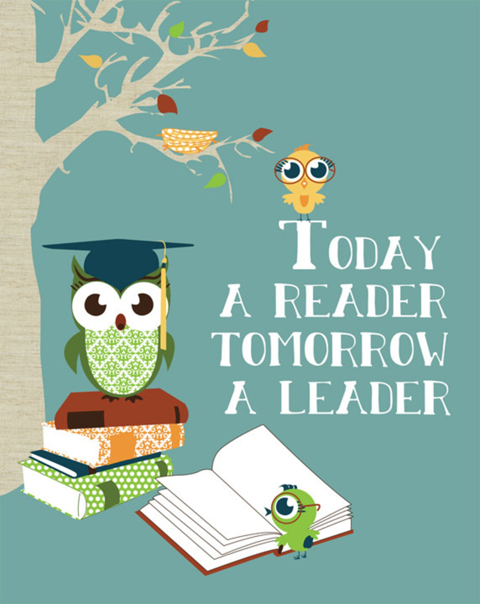 Reading Books Owl Art Print Owls Reading Wall Decor Owl Art | Etsy