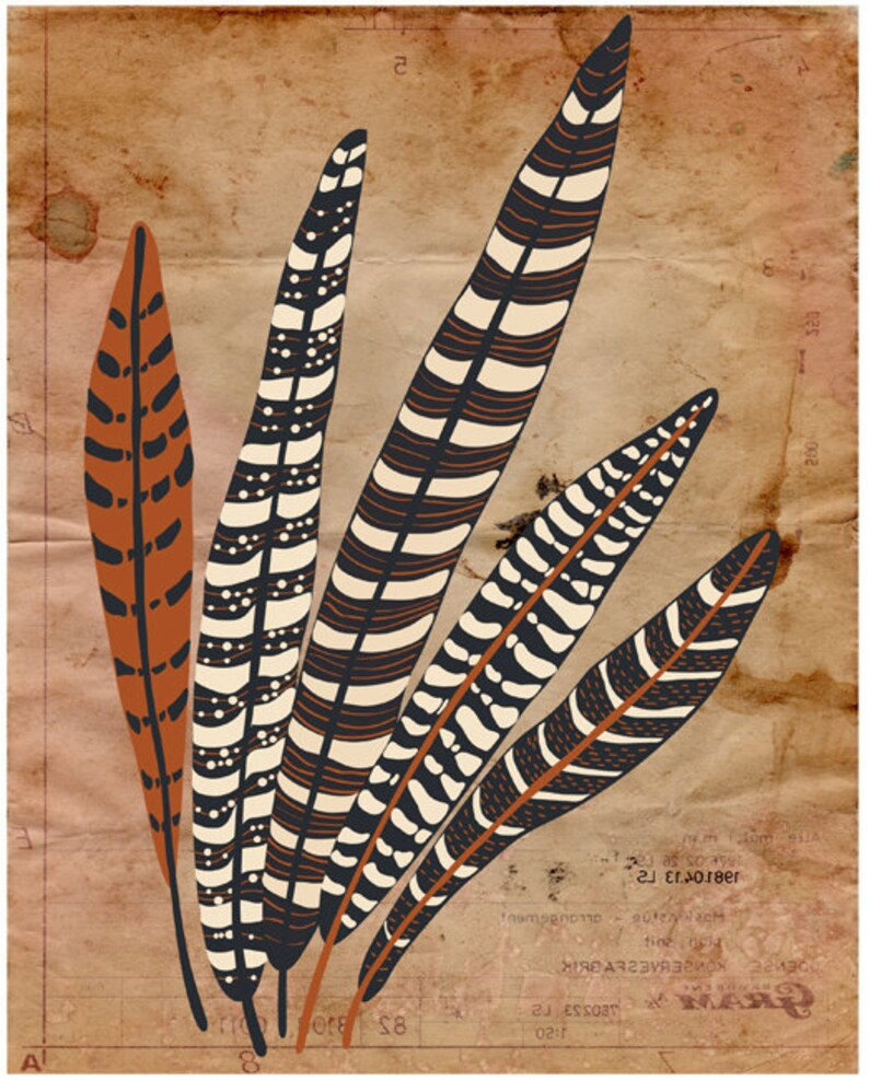 Tribal Print Wall Decor Original Illustration Feather Wall
