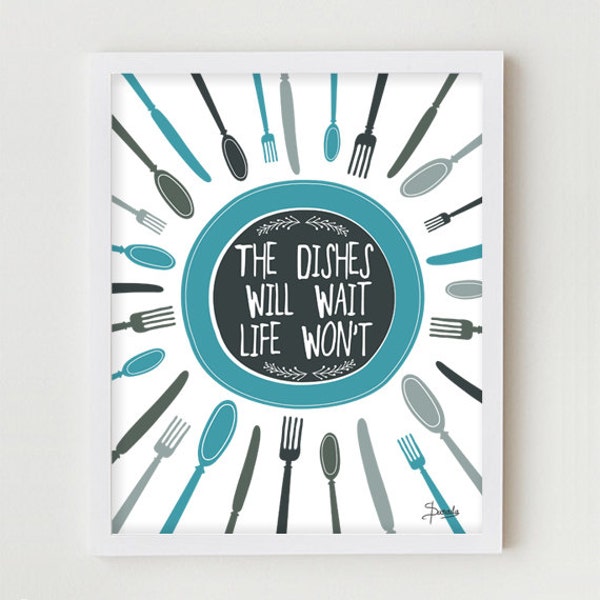 Kitchen Art Print, Kitchen Wall Decor Digital Print, BLUE Typography Kitchen Quote Wall Art, Quote & Digital Illustration for Kitchen