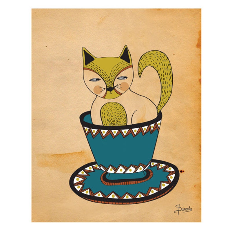 Cat Print Wall Decor Digital Illustration Cat Poster Pet Etsy